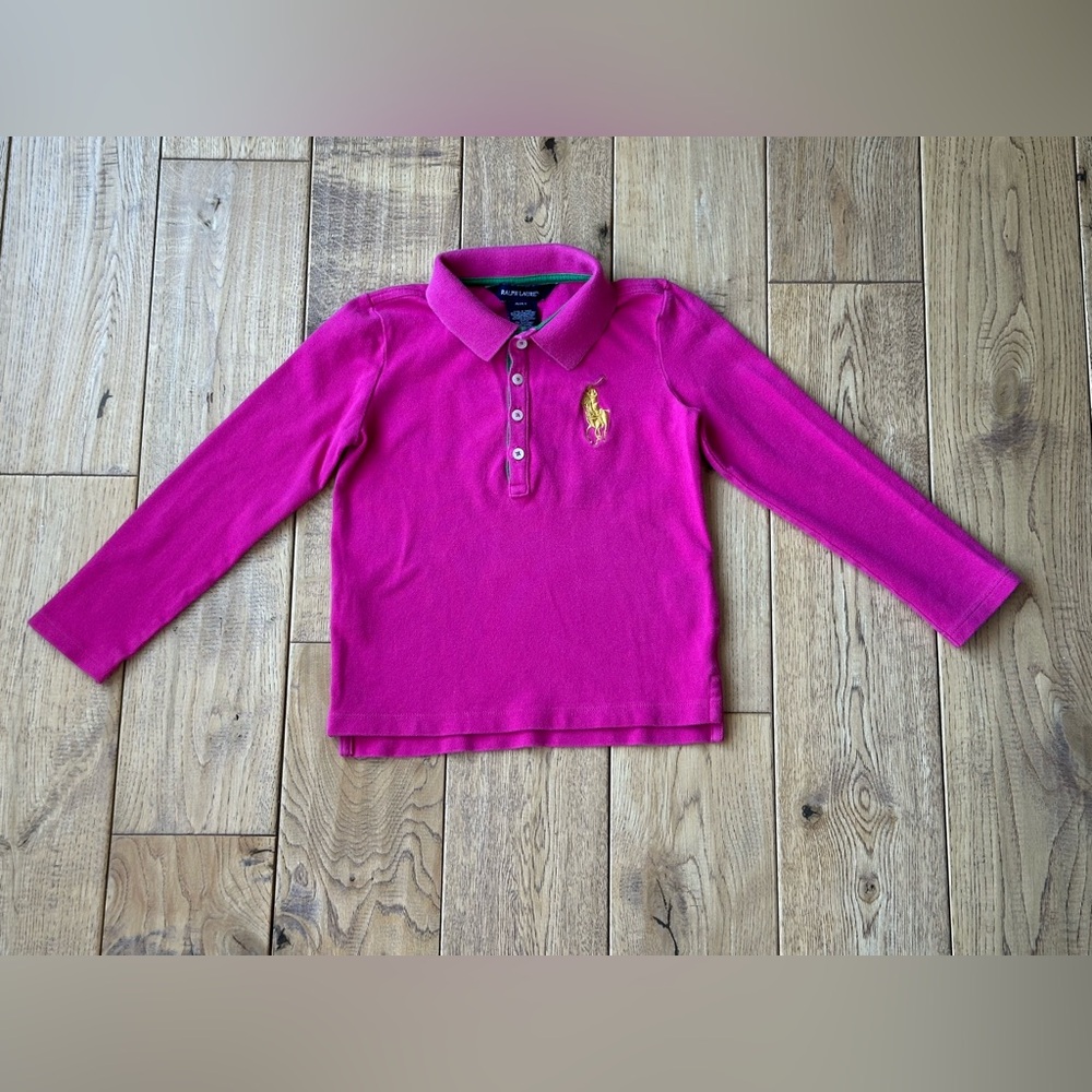Ralph Lauren Pink Long Sleeve Big Pony Polo Shirt size 4T